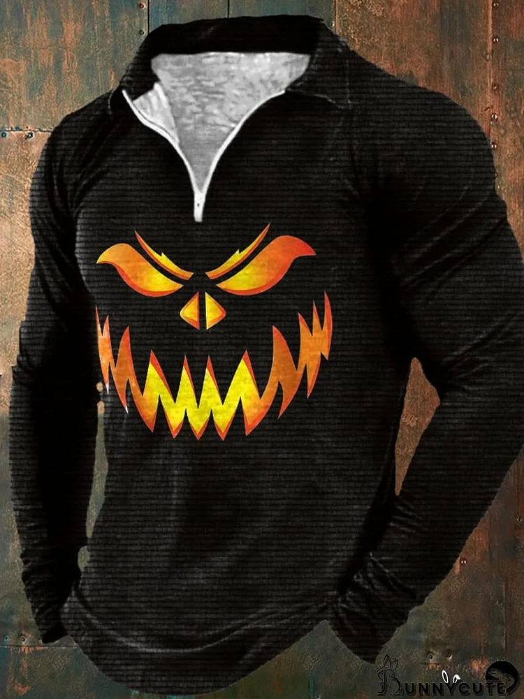 Men's Casual Halloween Printed Lapel Sweatshirt