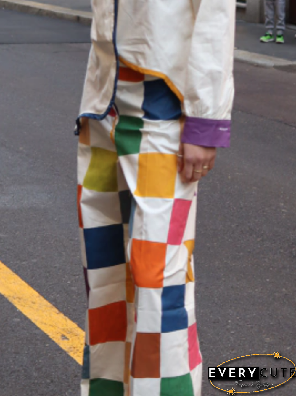 Loose Contrast Color Plaid Casual Pants Bottoms