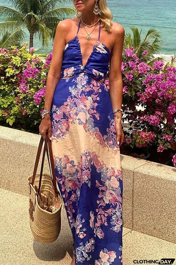 V-neck strapless backless vacation sexy dress