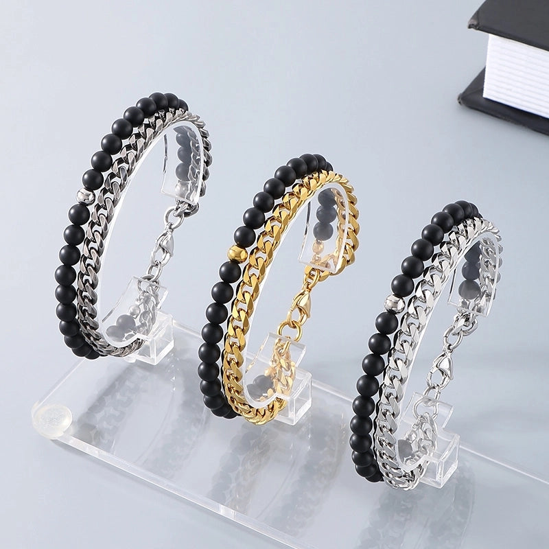 Minimalist Round 304 Stainless Steel Beaded Chain Cuban Link Chain Curb Chain Bracelets In Bulk