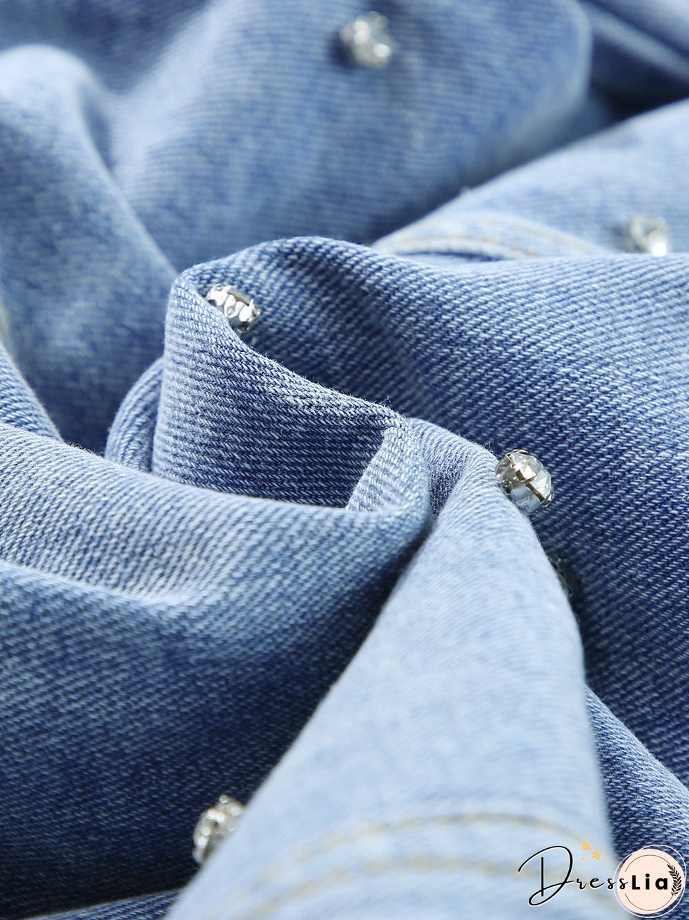 Light Wash Denim Jacket with Crystal Detail