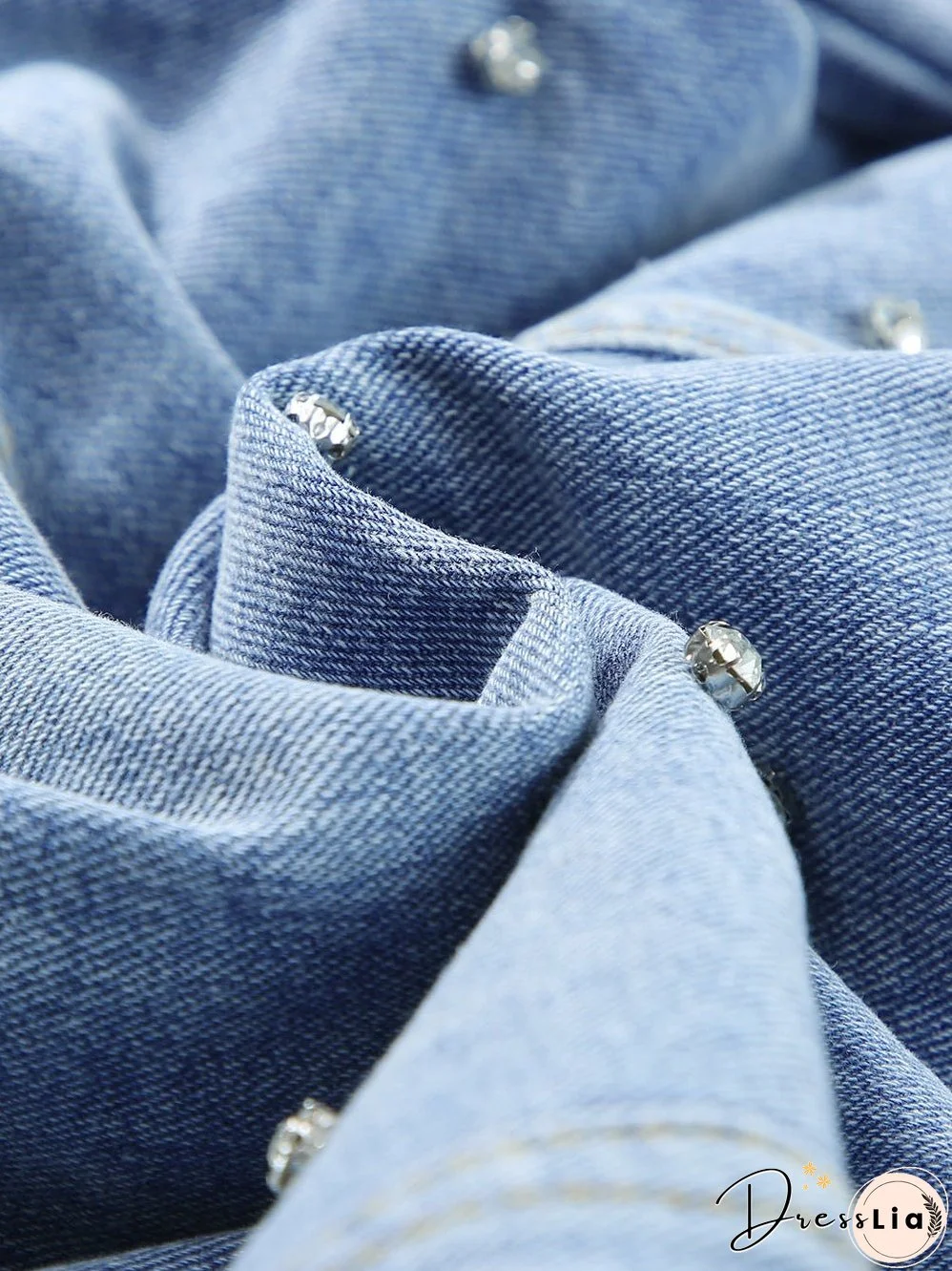 Light Wash Denim Jacket with Crystal Detail