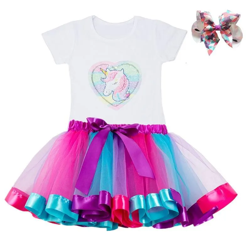 Unicorn Clothing Sets Baby Girls Clothes 2021 Summer Princess Party Unicorn Colorful tutu Dress Kids Birthday Ball Gown Dresses