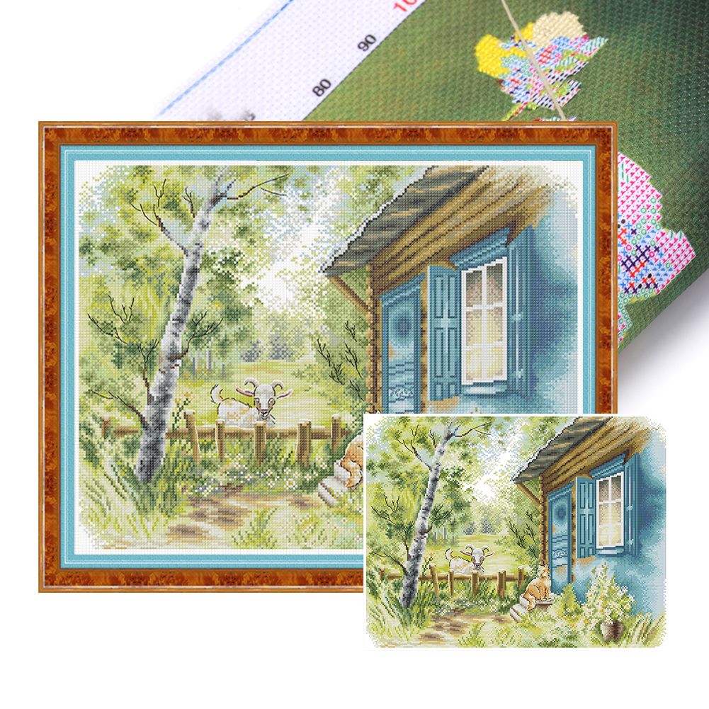 Country Cottage Eleven Partial 14CT Pre-stamped Canvas(48*38cm) Cross Stitch(backstitch)