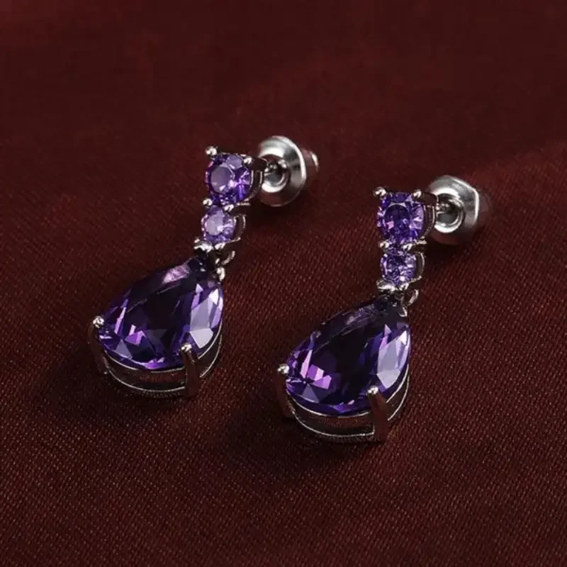 exquisite waterdrop amethyst drop earrings for women engagement wedding jewelry lover birthday gift details 5