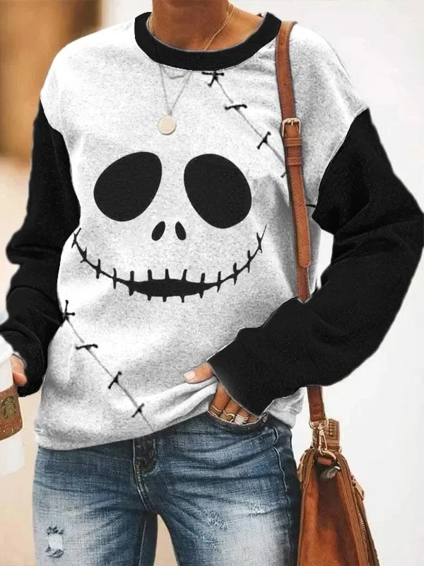 Halloween skull print sweater