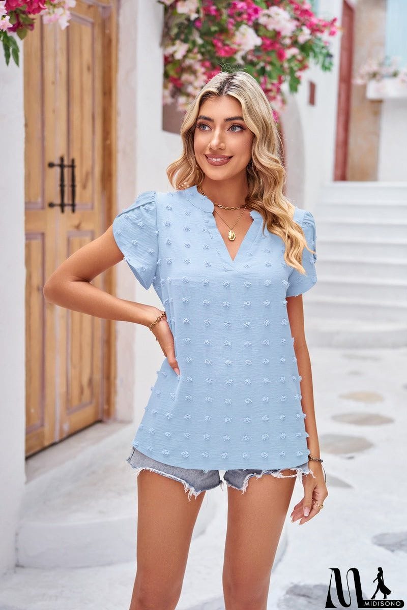 MidiSono - Swiss Dot Petal Sleeve Notched Top