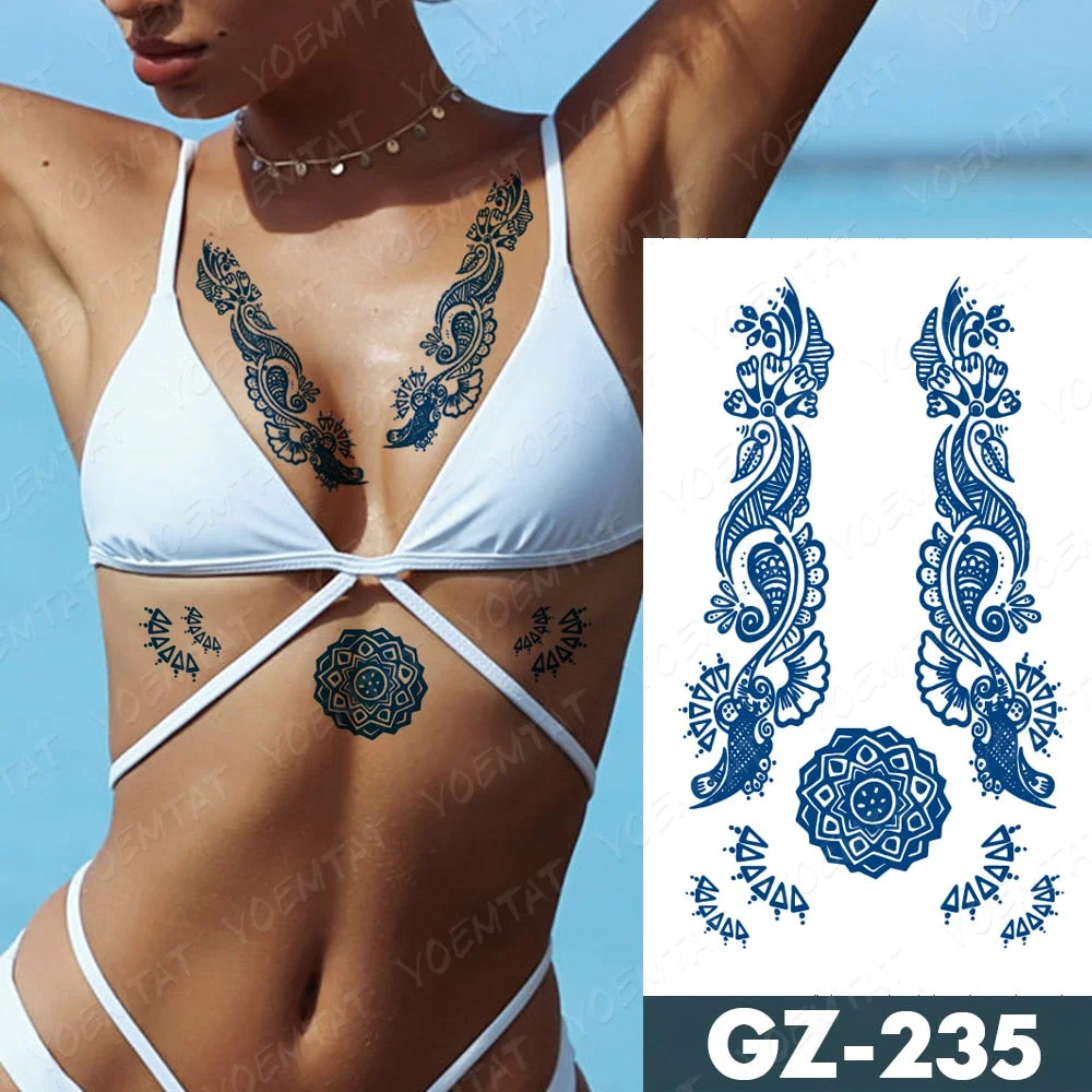 Juice Lasting Waterproof Temporary Tattoo Stickers Lotus Totem Flower Mandala Flash Tattoos Ink Fatima Hand Body Art Fake Tatto