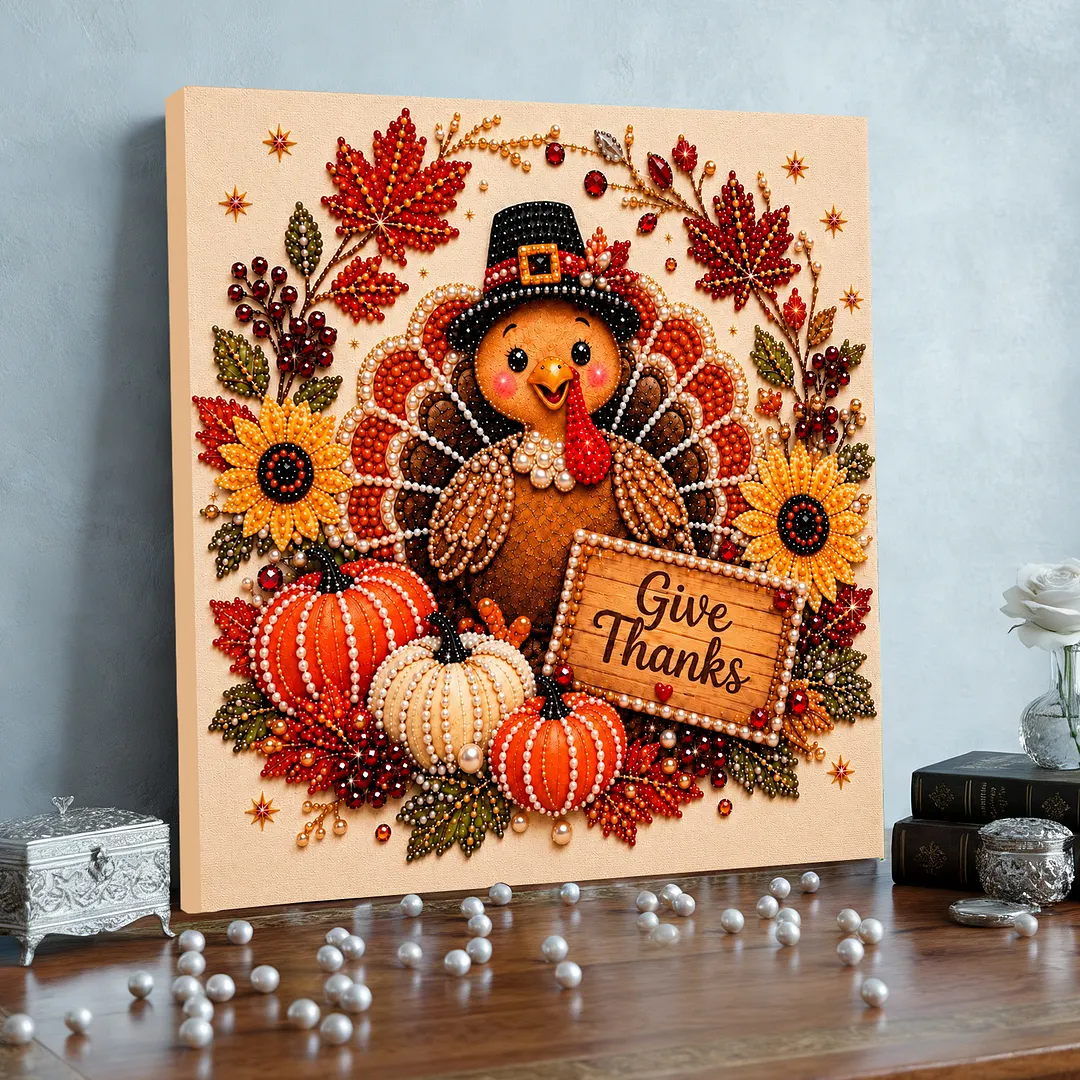 Framed Pearl Painting Kit Turkey Sunflower Decor 11.81x11.81in