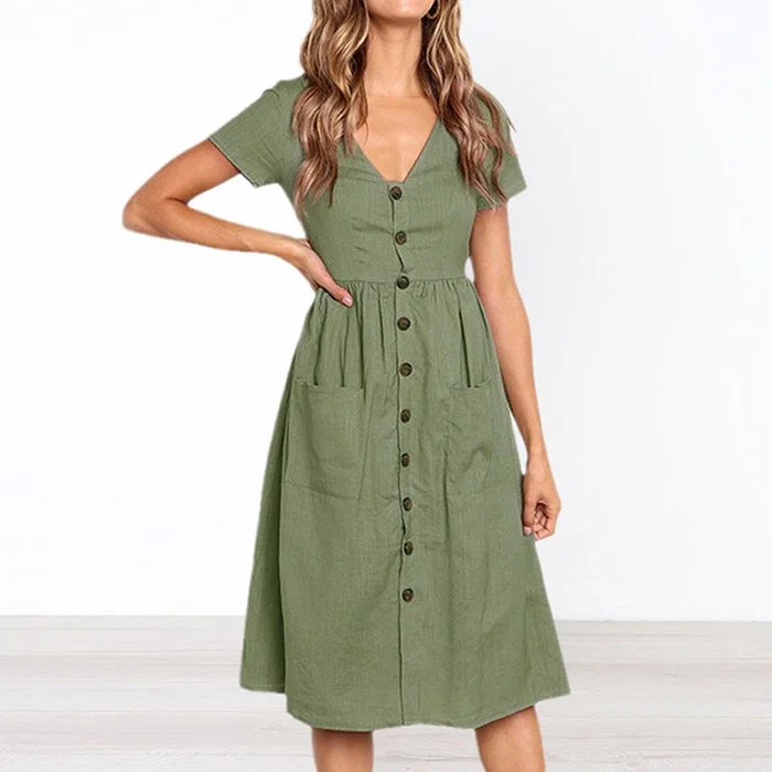 Cotton Linen Summer Pocket Dress