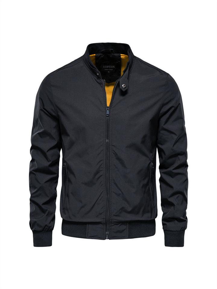 Solid Color Stand-up Collar Men's Zipper Jacket Casual Jacket Fashionable Thin Men's Long-sleeved Top Coat Jacket
