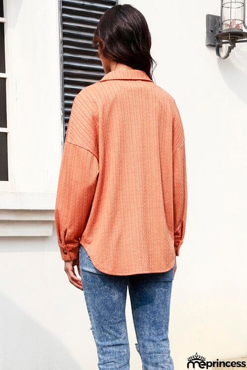 Texture Button Up Long Sleeve Shacket