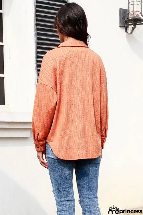 Texture Button Up Long Sleeve Shacket