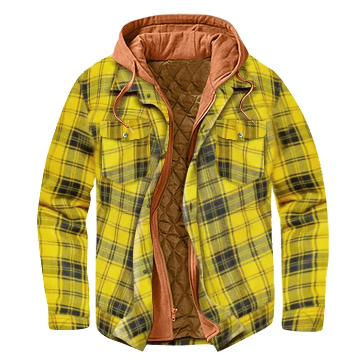 Mens Sherpa Fleece Casual Plaid Hooded Jackets