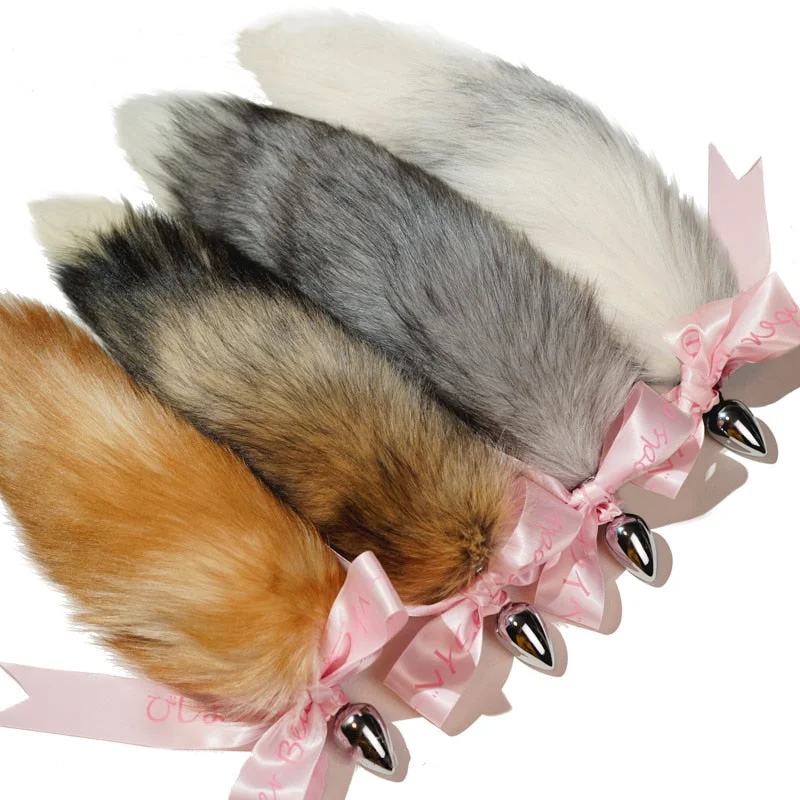 OJBK Anal Plug Real Fox Tail Cosplay Butt Plug With Bow Anal Sex Tail Adult Product Anal Sex Toys For Woman Couples Men 2021 New