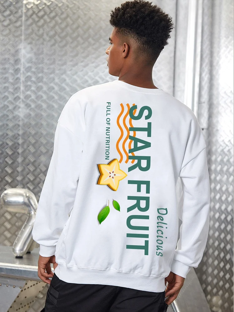 Men Letter & Cartoon Graphic Drop Shoulder Pullover