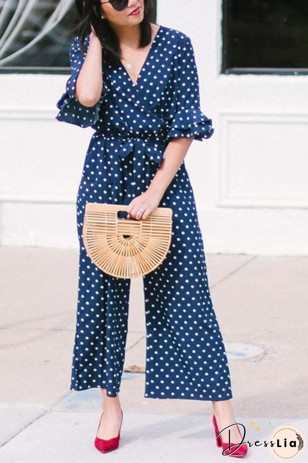 Polka Dot Hlaf Sleeve Jumpsuit