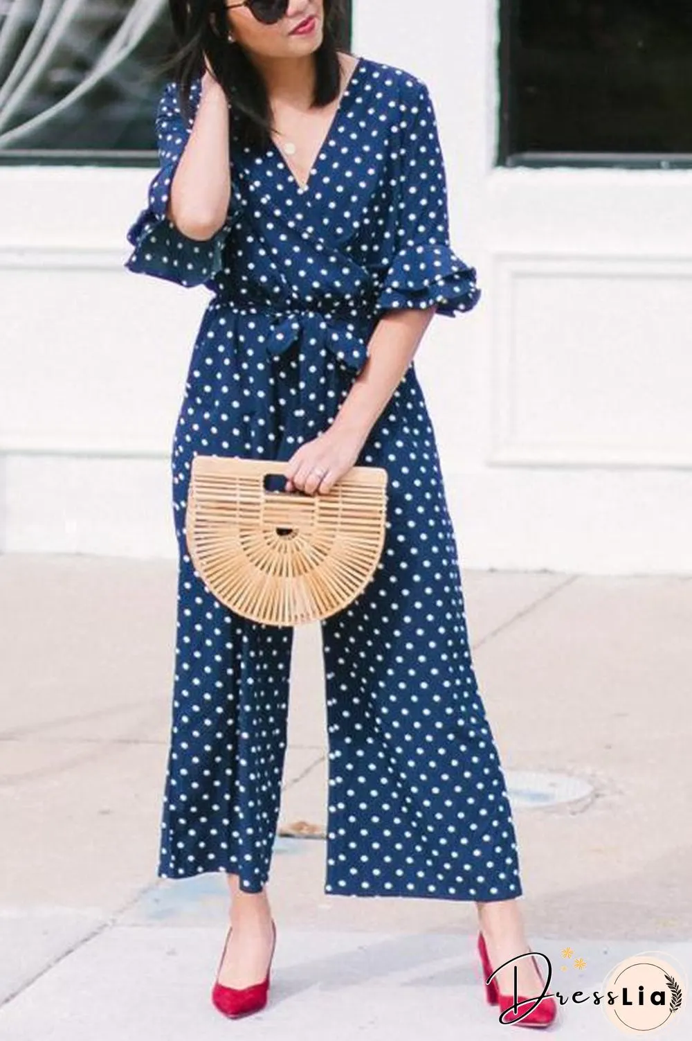 Polka Dot Hlaf Sleeve Jumpsuit