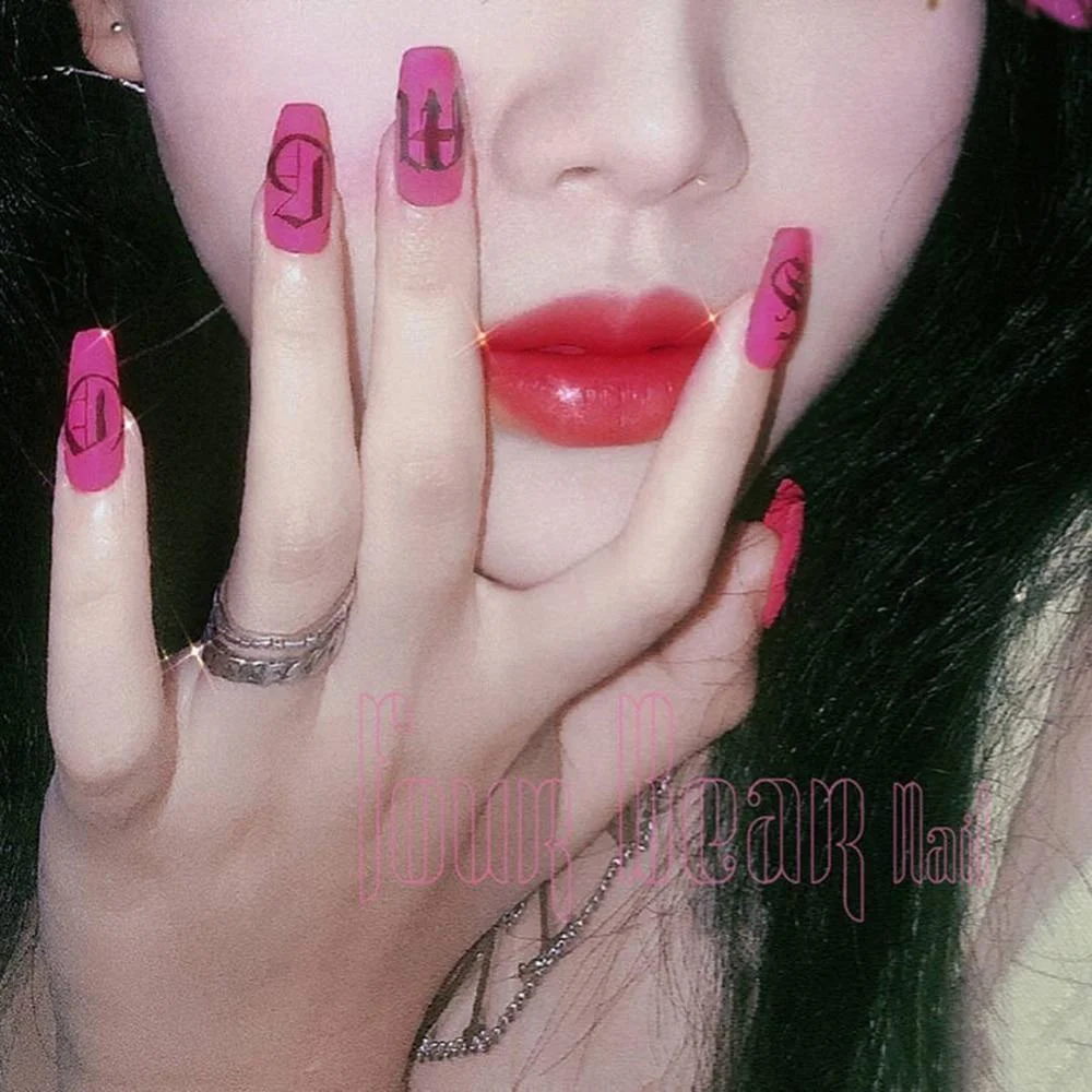 24Pcs Middle Length Ballerina Nude Pink Color False Nails Design With Heart Pattern DIY Artificial Fake Nails With Press Glue 1103 515-Nail Inspo