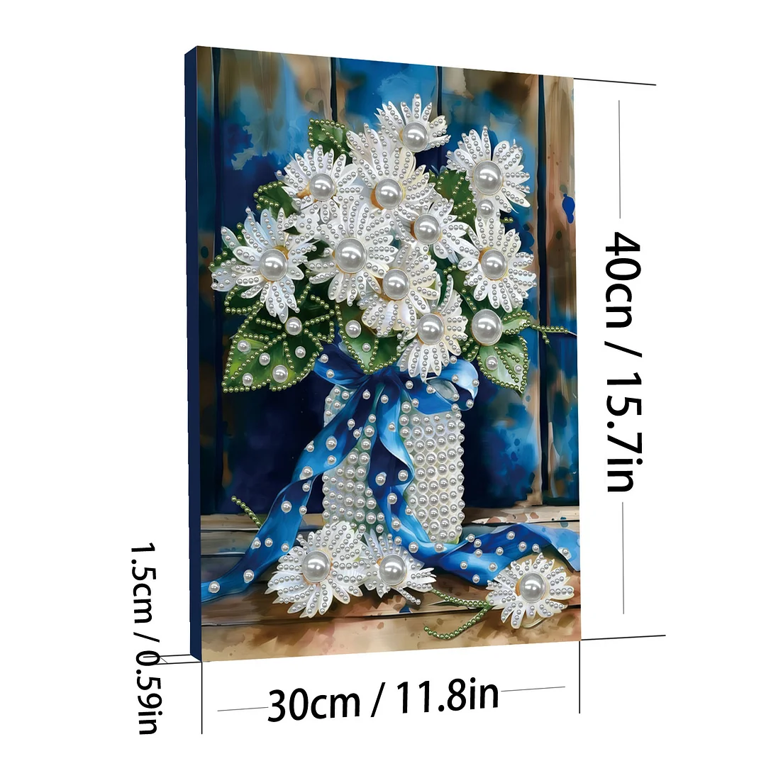 Blue Vase DIY Pearl Diamond Art Kits for Home Wall Decor With Frame 30x40cm