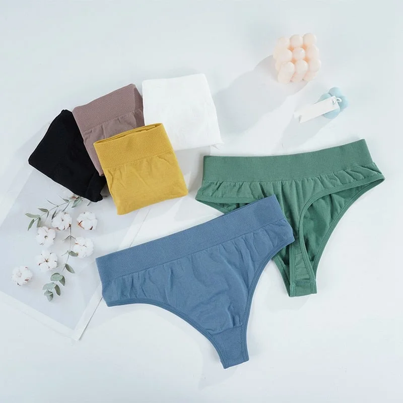 Sexy Thongs Panties Women G-String Female Underpants Solid Color Comfortable T-back Female High-Rise Wide Side Thong 1/2PCS