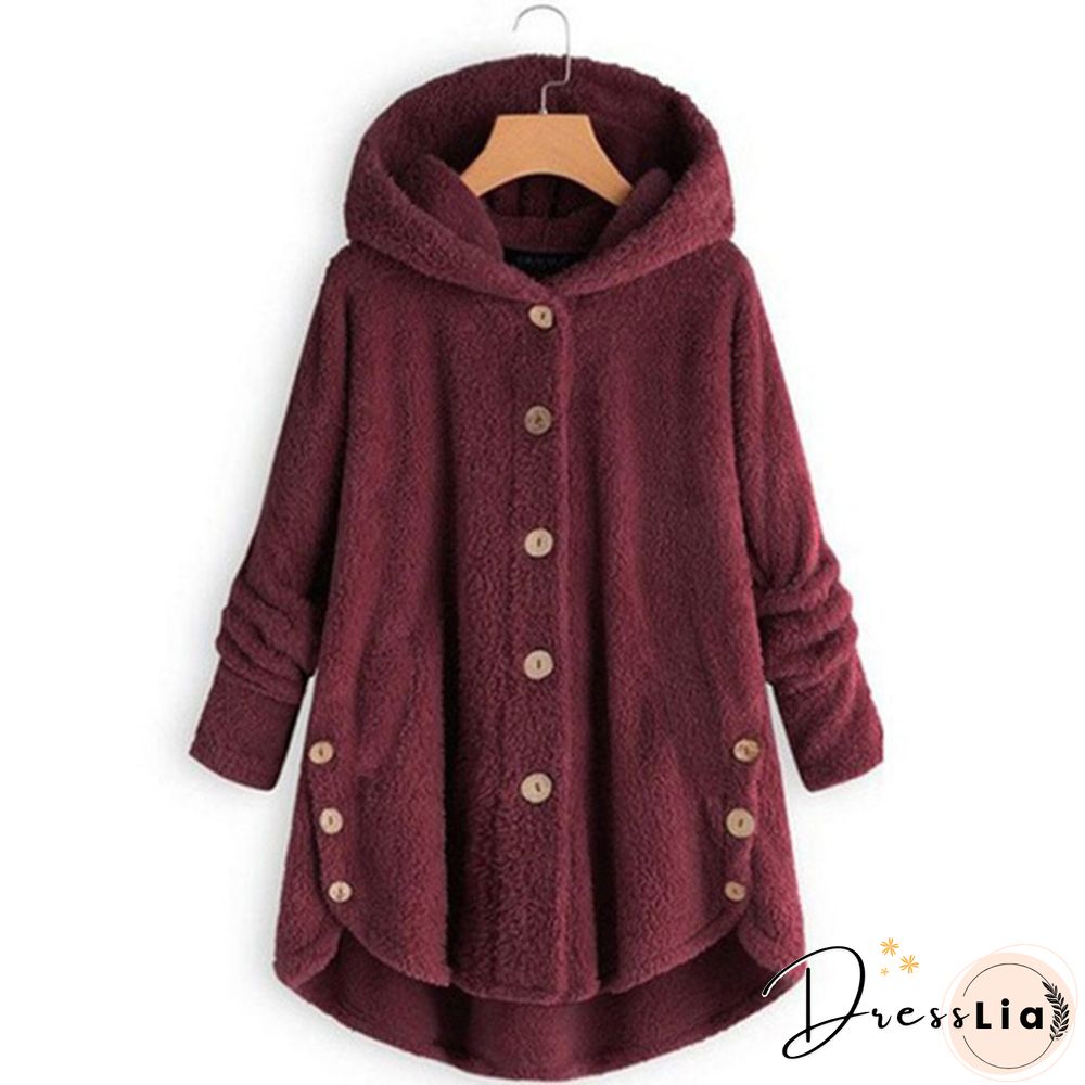 Warm Womens jacket Autumn & Winter Casual Decoration Fleece Hooded Coat Loose Fit Soft