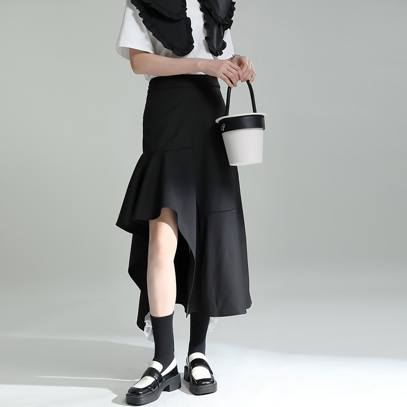 Vintage Irregular Solid Color Slit Skirt