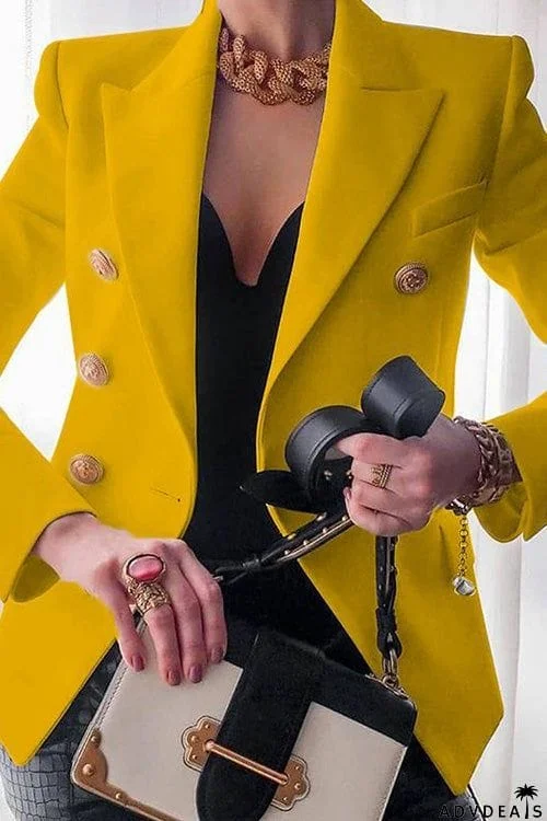 Fashion Chic Solid Long Sleeve Buttons Slim Coat