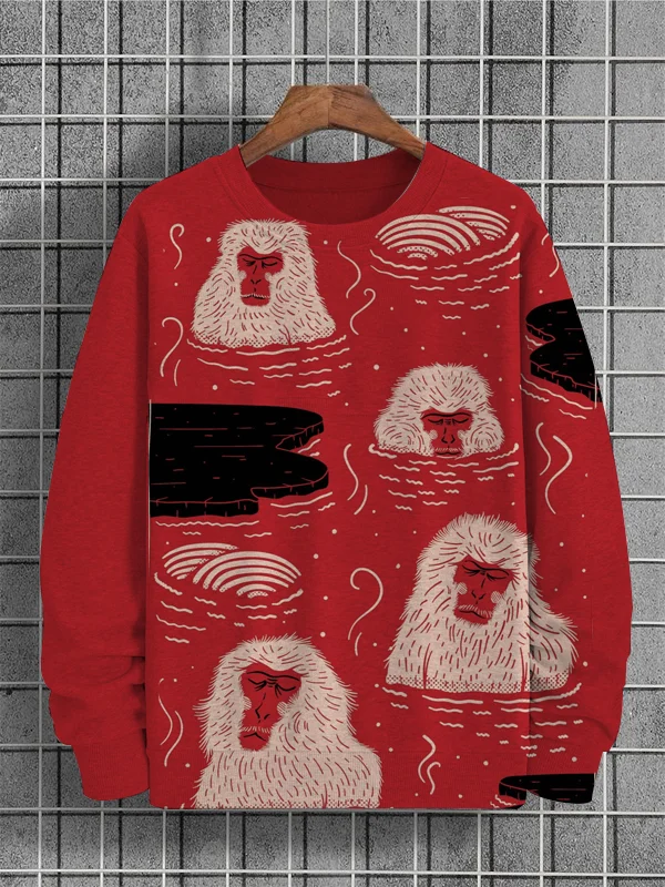 Men's Hot Spring Monkey Fun Art Print Casual Sweatshirt
