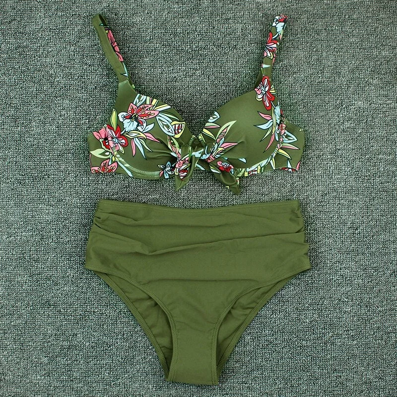 Push Up Bikini Swimwear Women High Waist Swimsuit Bikini Set Print Floral Biquini Two Piece Plus Size Beachwear
