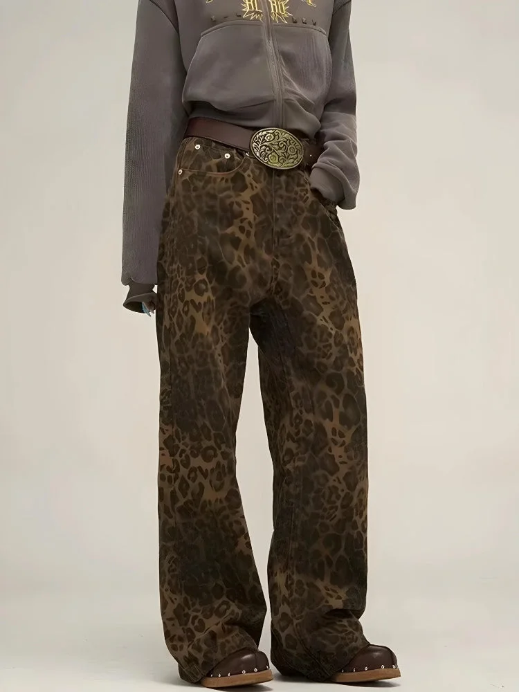 Brownm Leopard Straight Leg Pants