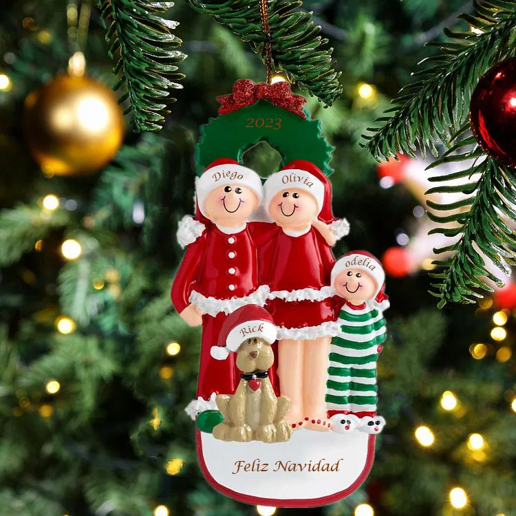 Navidad-Muñecos Ornamentos Navideños con Perro 4 Nombres y 1 Año con Texto Personalizados Adorno de Madera