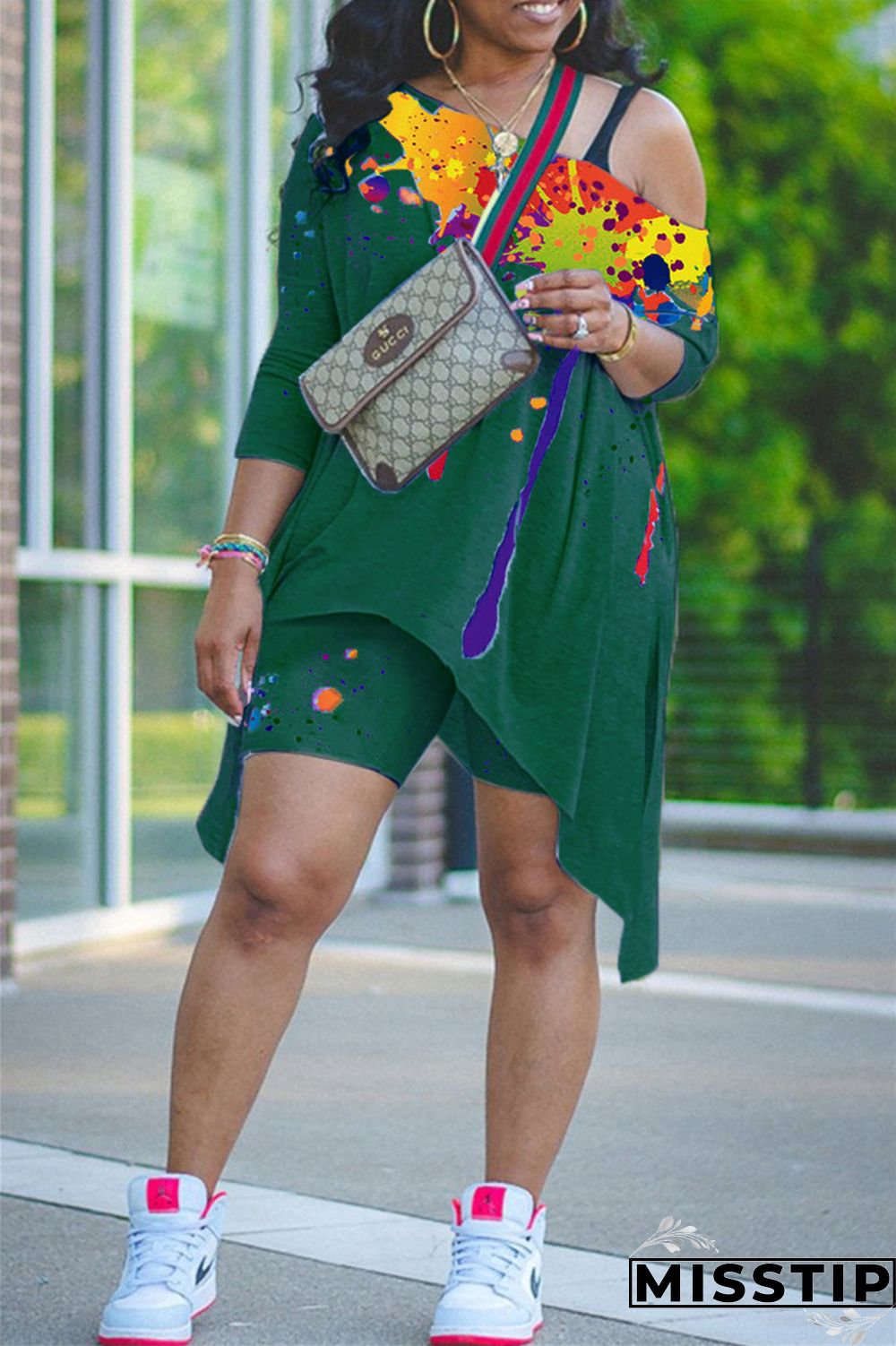 Burgundy Fashion Casual Print Basic Asymmetrical Oblique Collar Long Sleeve Two Pieces