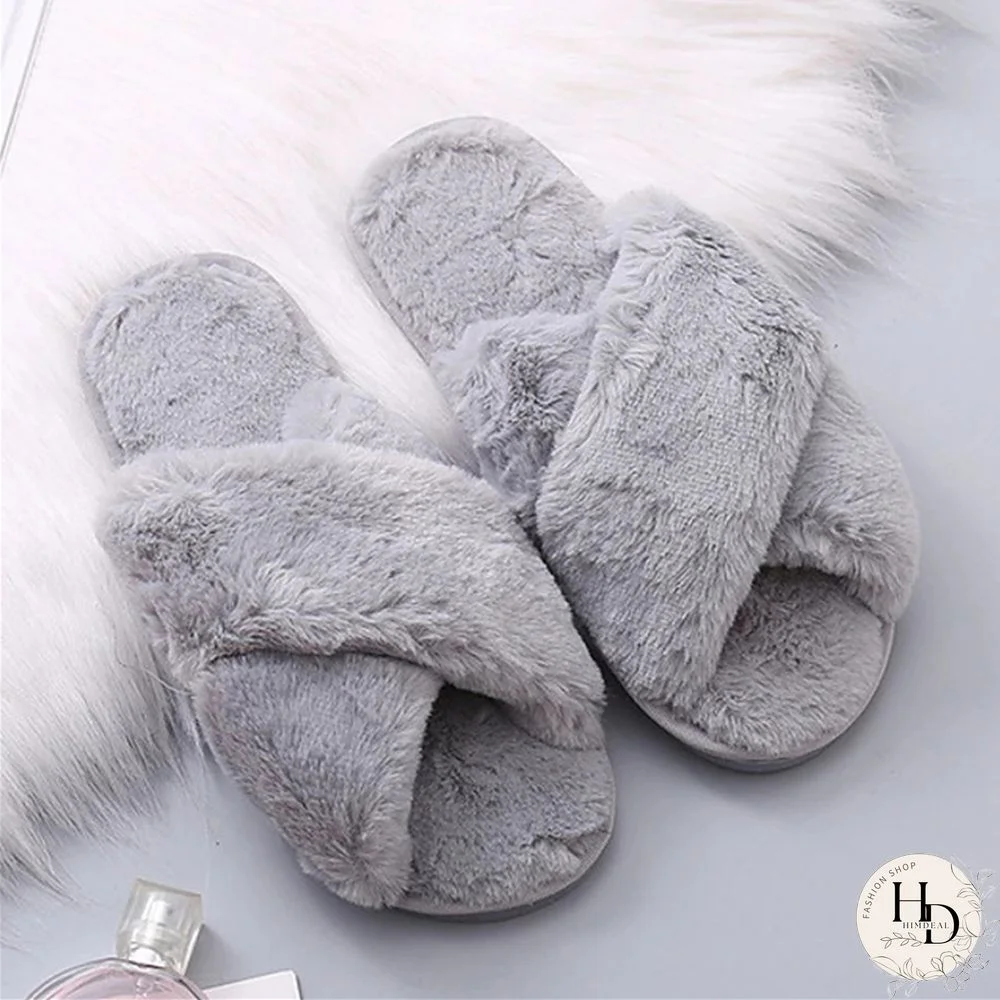 Grey Casual Living Solid Color Keep Warm Plush Slippers