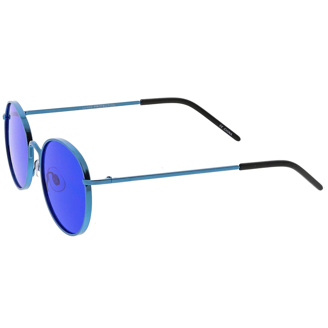 Bold Full Metal Frame Round glasses With Color Tinted Flat Lens 52mm