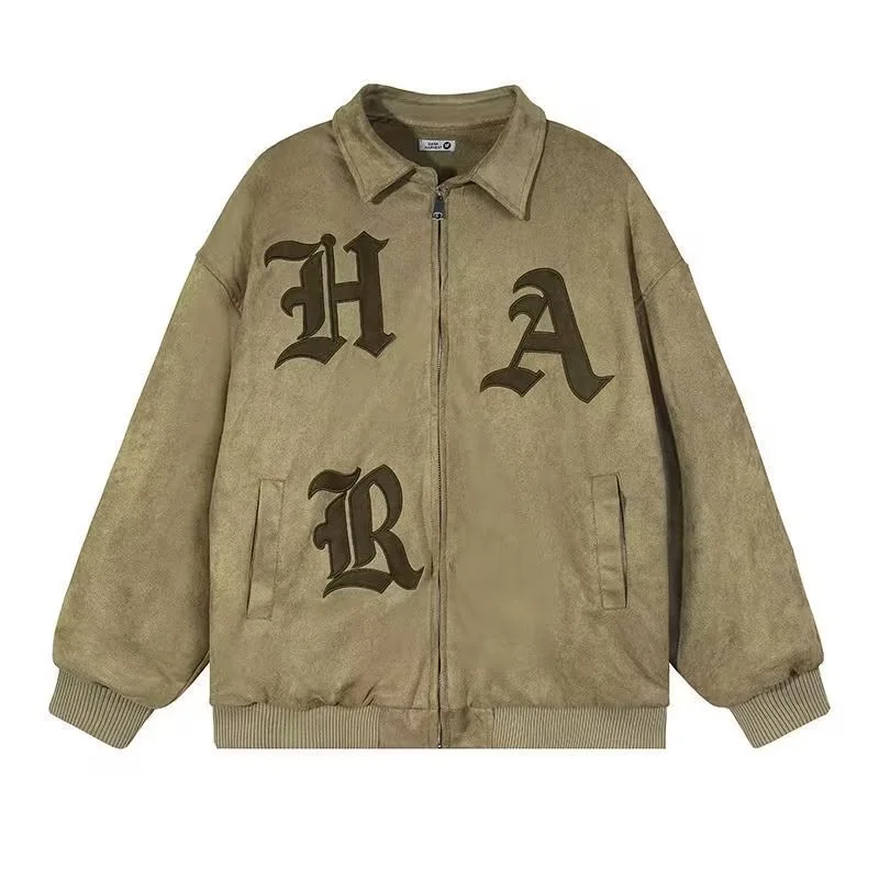 Vintage Hip Hop Embroidered Suede Baseball Uniform Jacket