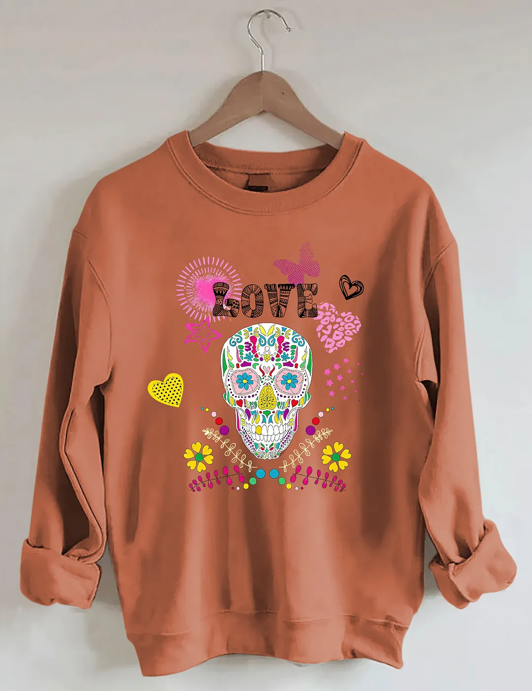Colorful Sugar Skull & Love Graphic Sweatshirt