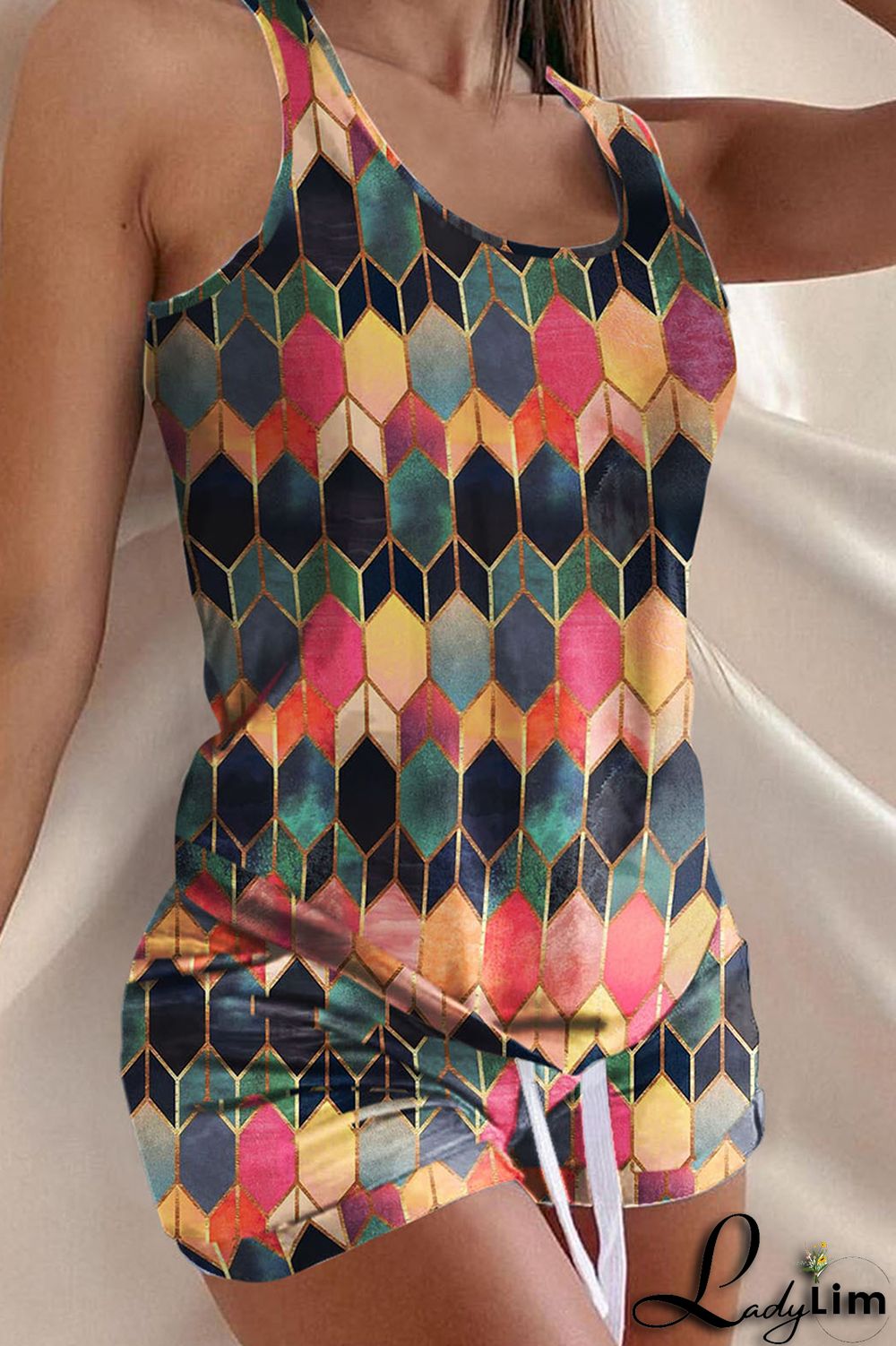 Black Pink Fashion Casual Print Basic U Neck Sleeveless Two Pieces