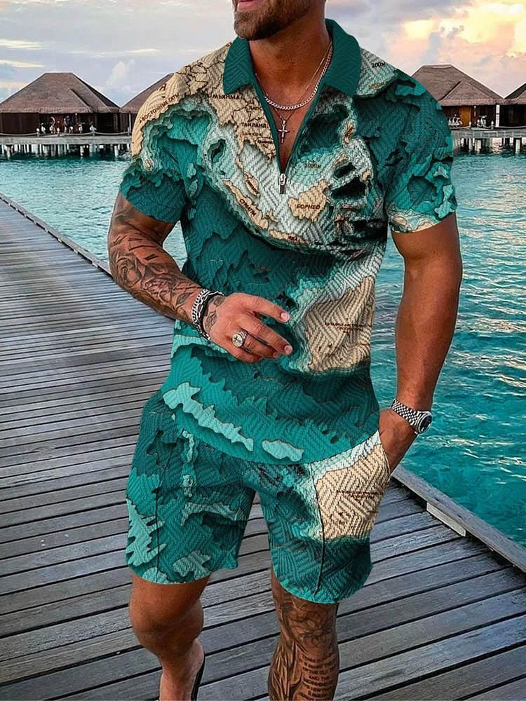 Men's casual printed polo suit