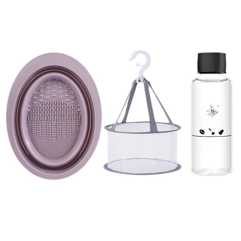 Factory Makeup Brush Cleaner Washing And Drying Integrated Three-piece Set Washing Bowl Powder Puff Air Cushion Beauty Egg Cleaner