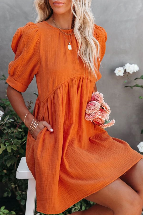 Amber Cotton Pocketed Puff Sleeve Dress