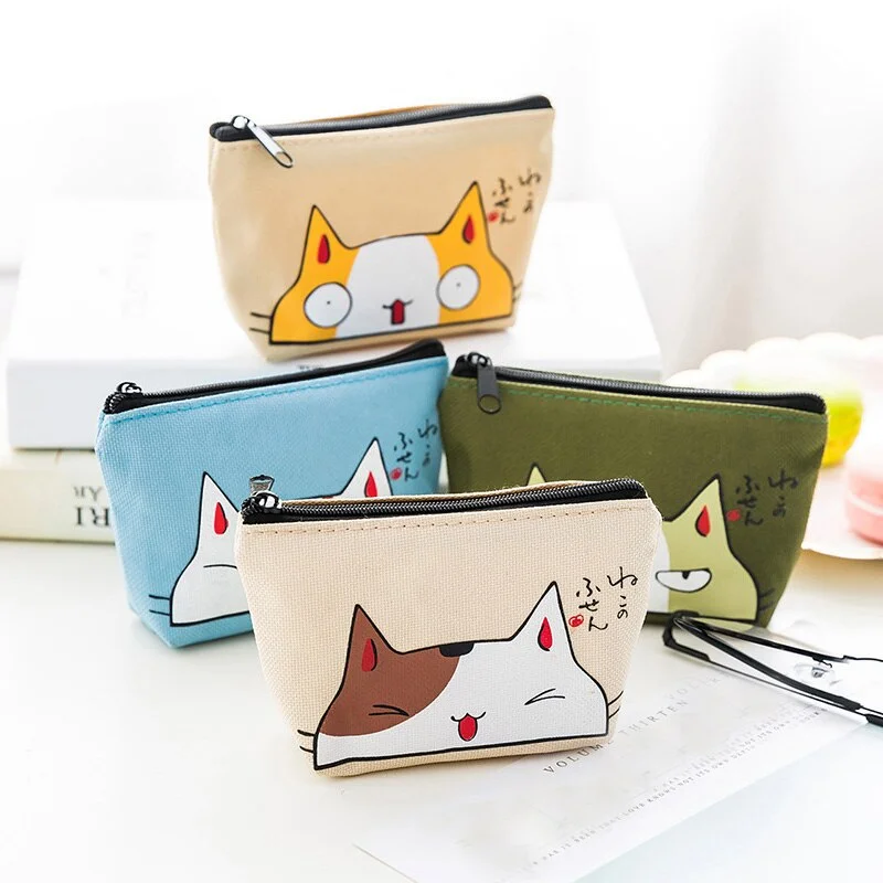 Canvas Cartoon Women Coin Purse Cute Animal Zipper Children Girl Coin Wallet USB Cable Headset Mini Bag Key Wallet