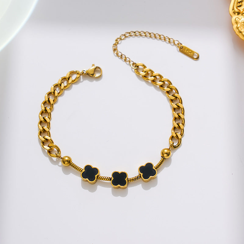 Women Flower Titanium Steel 18K Gold Plated Bracelets