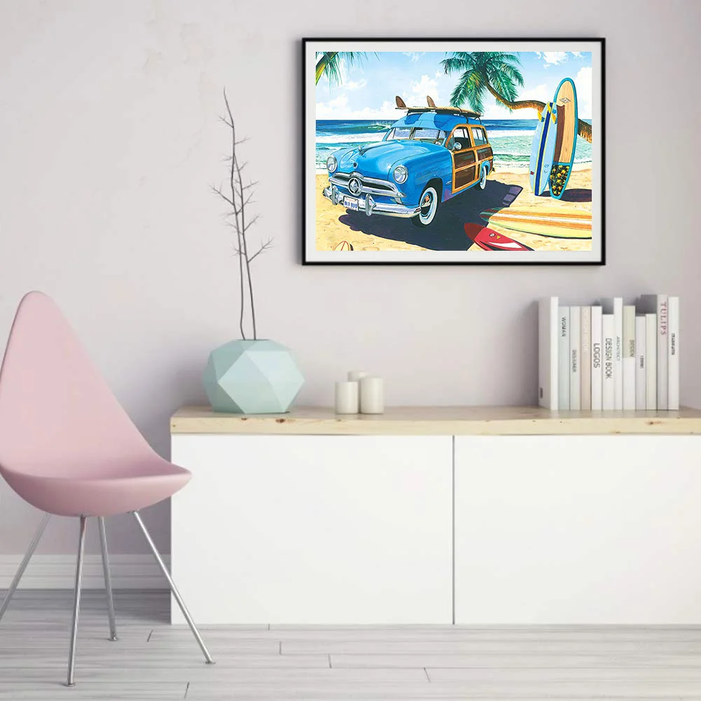 Full Round Diamond Painting 40*30cm - Beach Car