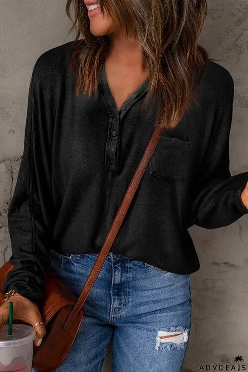 Half Button Long Sleeve Top