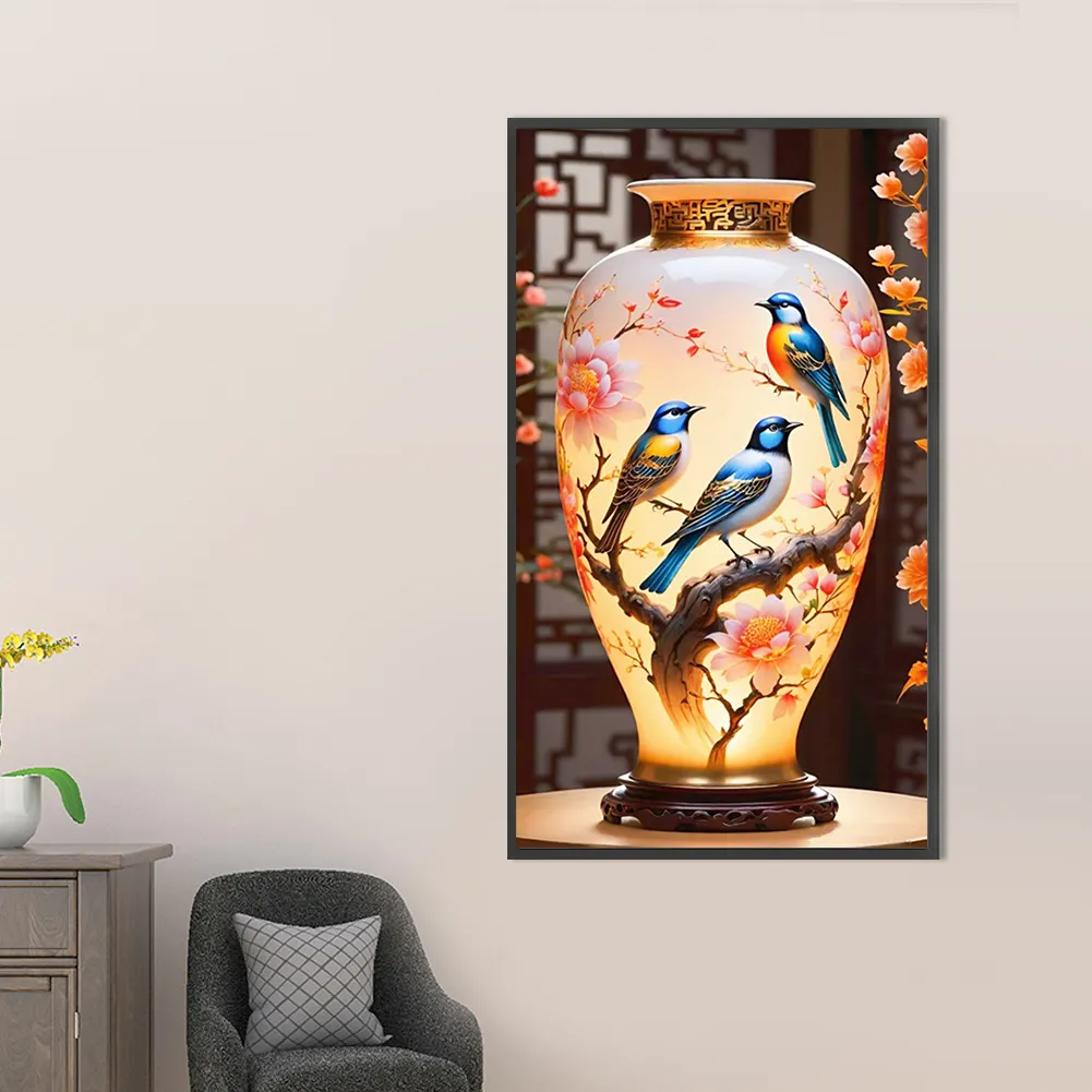 Diamond Painting - Full Square Drill - Bird Vase(Canvas|45*75cm)