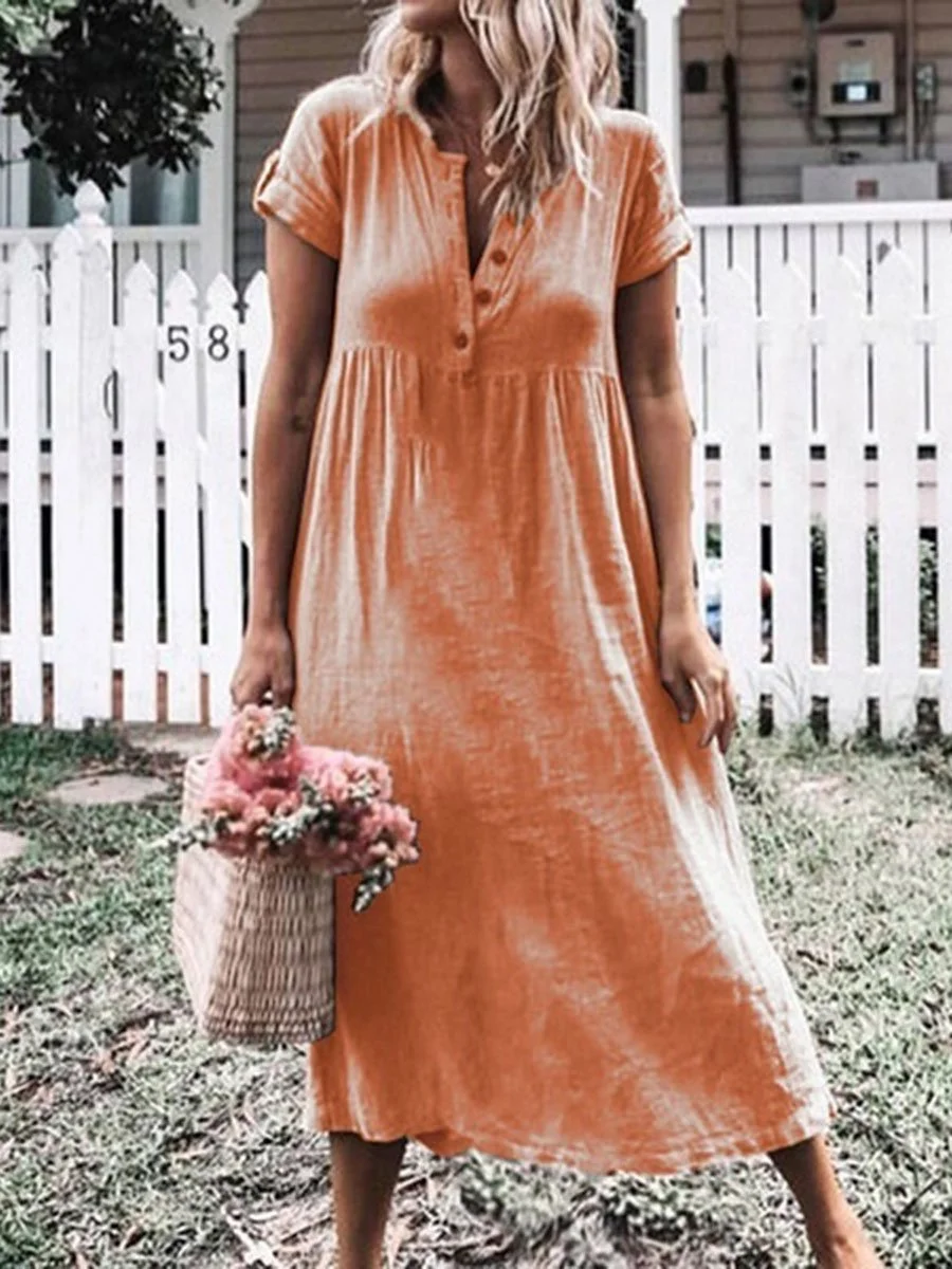 Cotton and Linen Solid Color Maxi Dress