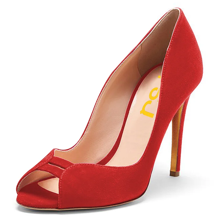 Red Peep Toe Stiletto Heels Pumps for Office Lady |FSJ Shoes