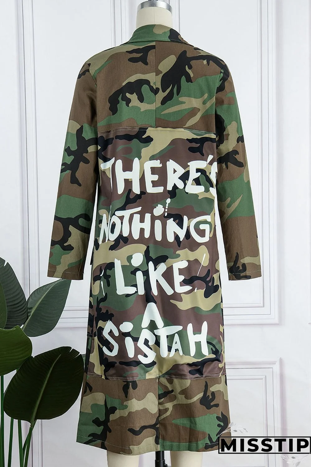 Camouflage Casual Street Print Camouflage Print Patchwork Turn-back Collar Outerwear