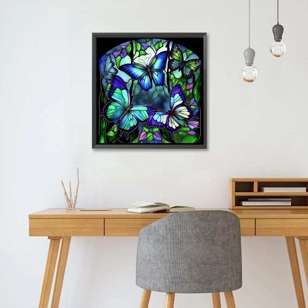 Diamond Painting - Full Round Drill - Stained Glass Butterfly(Canvas|30*30cm)